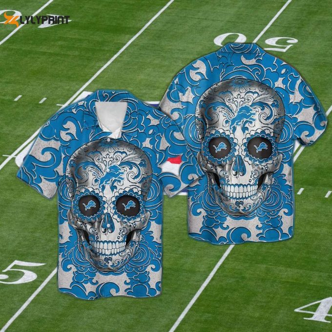 Detroit Lions Sugarskull Hawaiian Shirt Set - Short Sleeve Tropical Aloha For Men Women &Amp;Amp; Kids 1