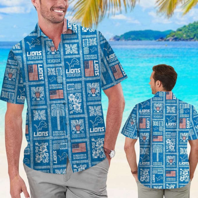 Detroit Lions Summer Commemorative Hawaiian Shirt Set - Stylish Short Sleeve Button Up For Men Women &Amp; 2