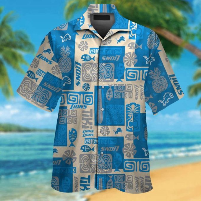 Detroit Lions Tropical Aloha Hawaiian Shirt Set - Men Women Kids Mte020 2