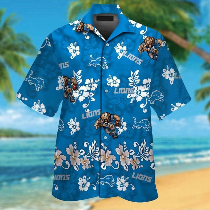 Detroit Lions Tropical Aloha Hawaiian Shirt Set - Stylish Unisex Short Sleeve Button Up 2