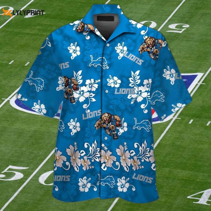 Detroit Lions Tropical Aloha Hawaiian Shirt Set - Stylish Unisex Short Sleeve Button Up 1