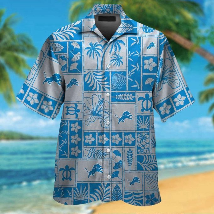 Detroit Lions Tropical Aloha Hawaiian Shirt Set - Unisex Short Sleeve Button Up 2