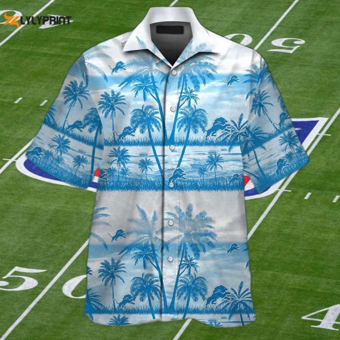 Detroit Lions Tropical Aloha Hawaiian Shirt Set - Unisex Short Sleeve Button Up Size 9 1