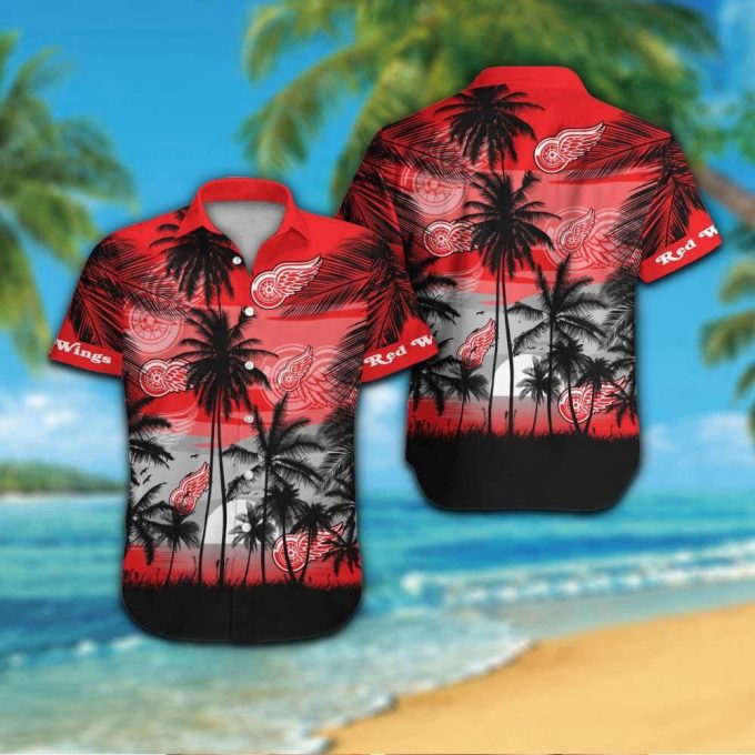 Detroit Red Wings Hawaiian Shirt Set - Tropical Aloha Short Sleeve Button Up For Men Women &Amp; 2