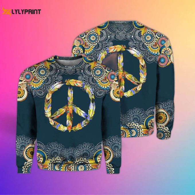 Feather Peace Sign Crewneck Sweatshirt - Unisex Ht4098: Stylish Comfort For Men &Amp;Amp; Women 1