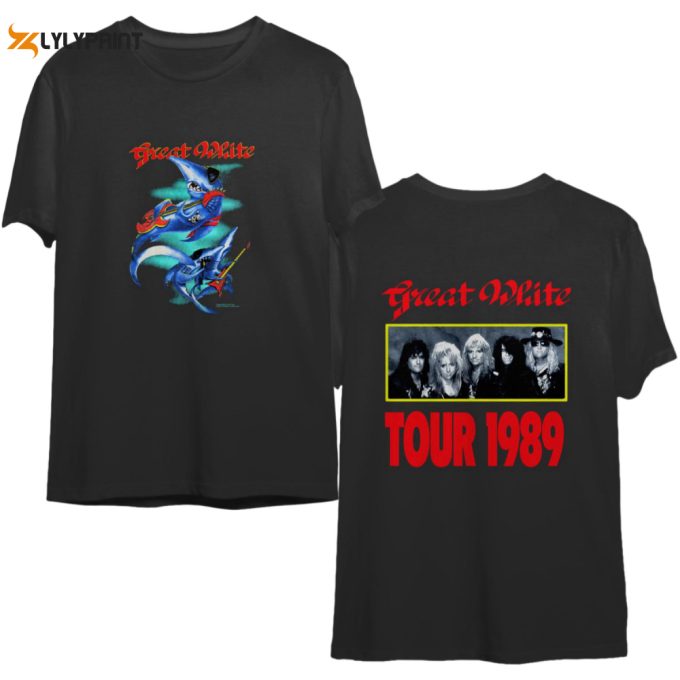 Great White Band Tour Event T-Shirt, Vintage 1989 Great White Hard Rock Band 1