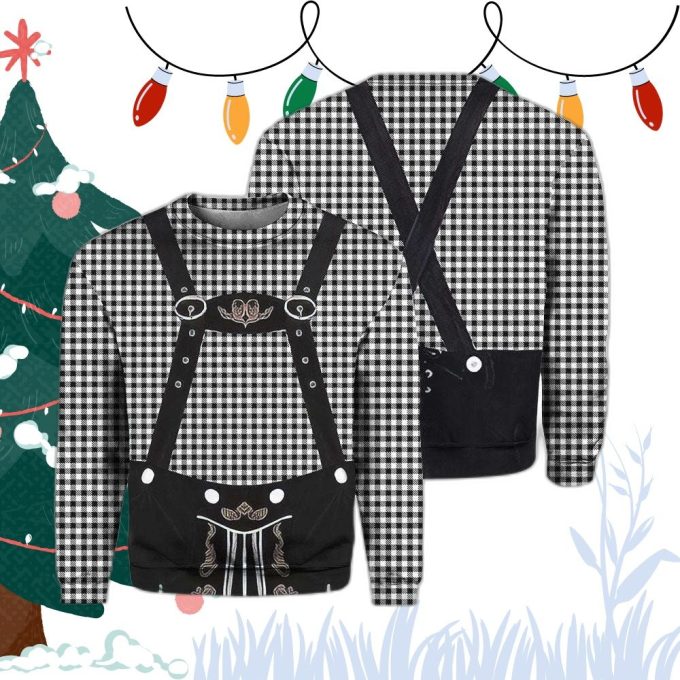 Lederhosen Costumes Oktoberfest Black White Checkered Crewneck Sweatshirt For Men &Amp;Amp; Women 1