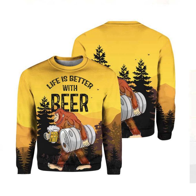 Life Is Better With Beer Bigfoot Crewneck Sweatshirt For Men &Amp; Women - Th1356 2