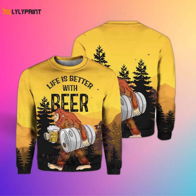 Life Is Better With Beer Bigfoot Crewneck Sweatshirt For Men &Amp;Amp; Women - Th1356 1