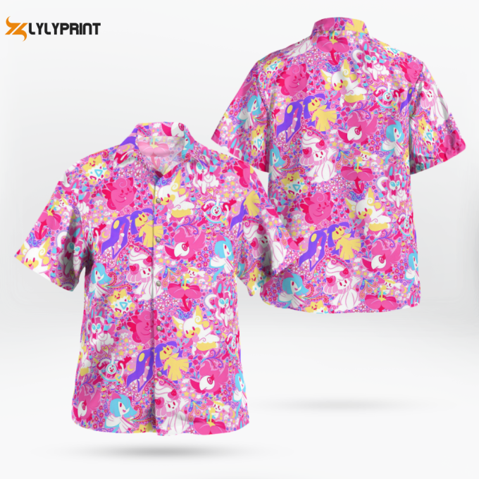 Playful Pink Pokemon Hawaiian Shirt: Vibrant &Amp;Amp; Fun Pokémon Print For Summer 1
