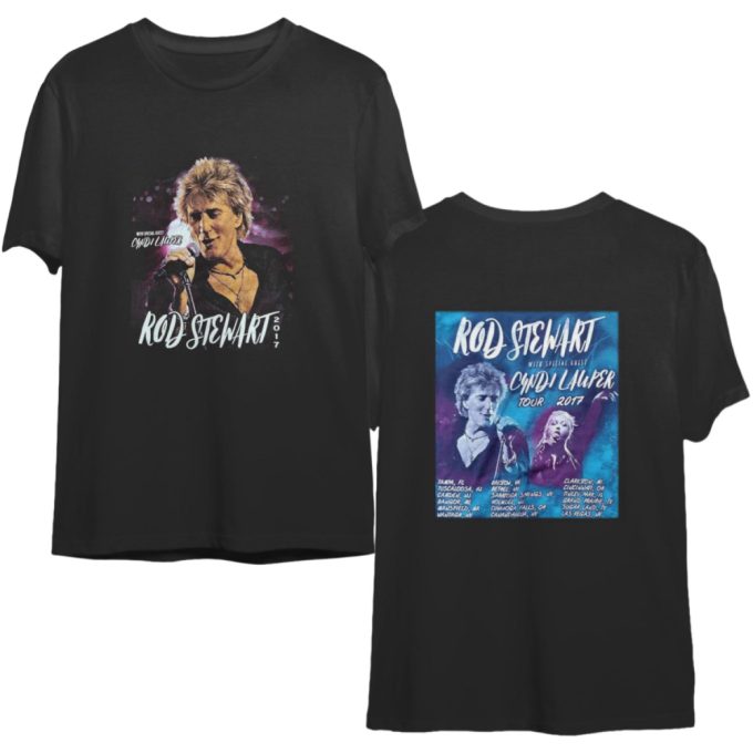 Rod Stewart With Special Guest Cyndi Lauper Tour 2017 Black T-Shirt Vintage 2000S Fruit Of The Loom, 2