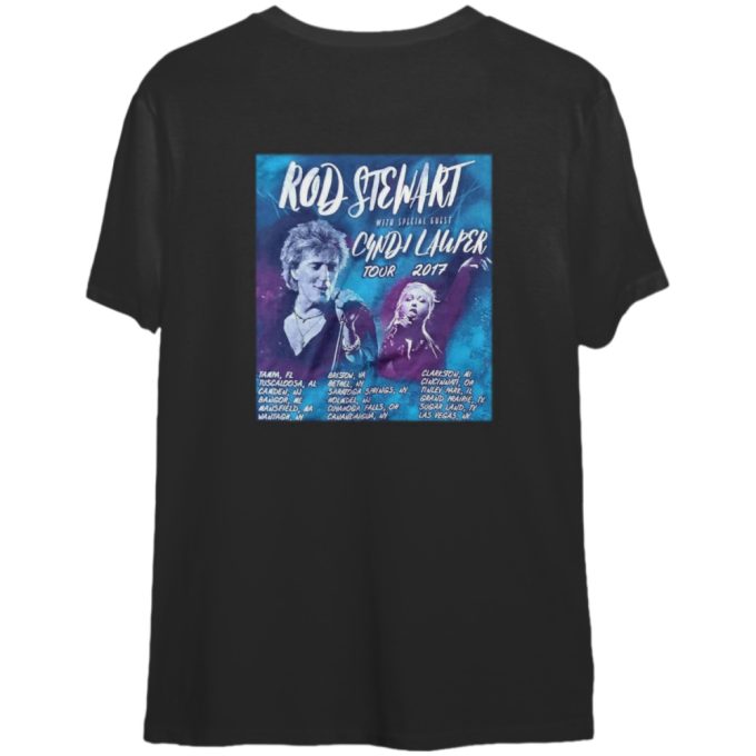 Rod Stewart With Special Guest Cyndi Lauper Tour 2017 Black T-Shirt Vintage 2000S Fruit Of The Loom, 4