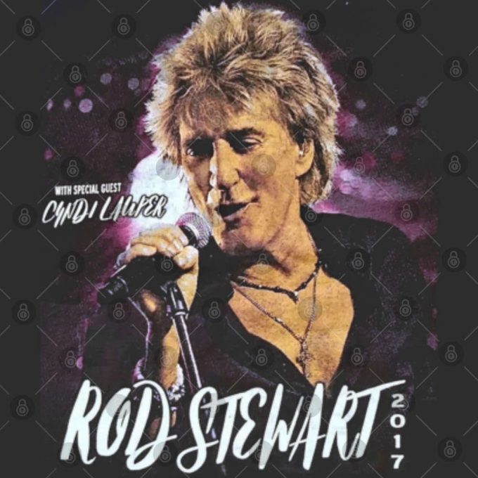 Rod Stewart With Special Guest Cyndi Lauper Tour 2017 Black T-Shirt Vintage 2000S Fruit Of The Loom, 5