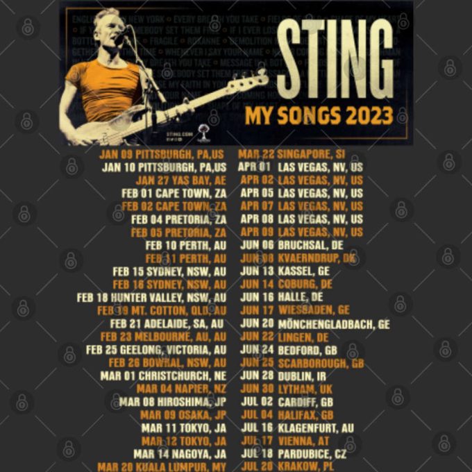 Sting My Songs 2023 World Tour T-Shirt, Sting Tour 2023 Shirt 6