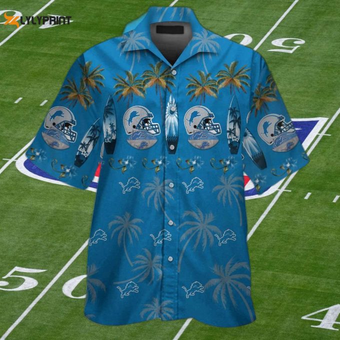 Stylish Detroit Lions Aloha Shirt Set - Short Sleeve Button-Up For Men &Amp;Amp; Women 1