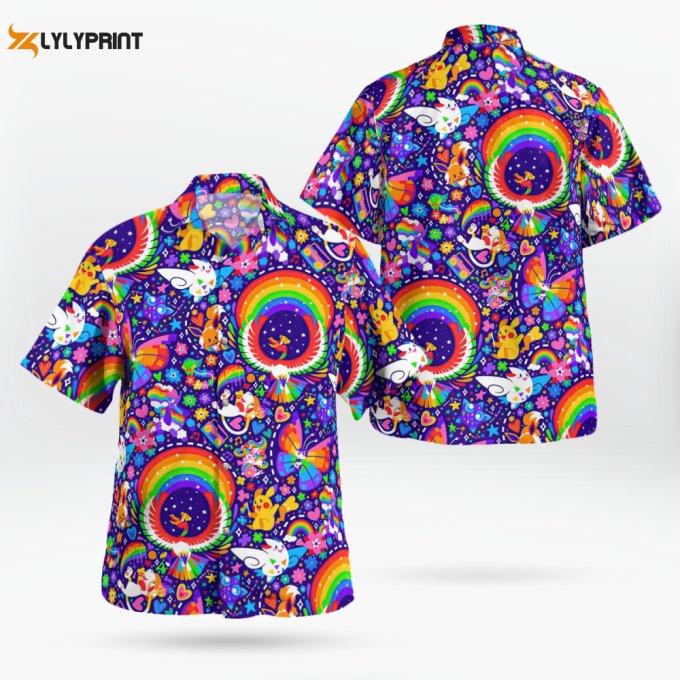 Vibrant Multicolor Pokemon Hawaiian Shirt - Catch Em All In Style! 1
