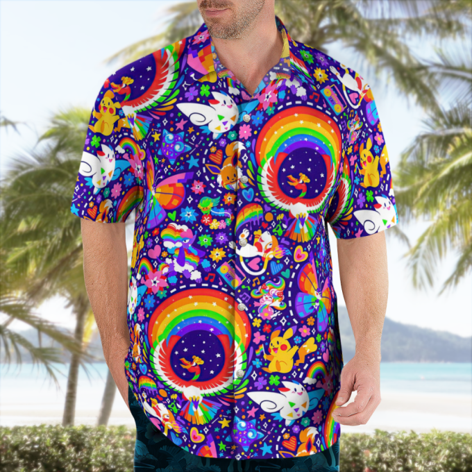 Vibrant Multicolor Pokemon Hawaiian Shirt - Catch Em All In Style! 4