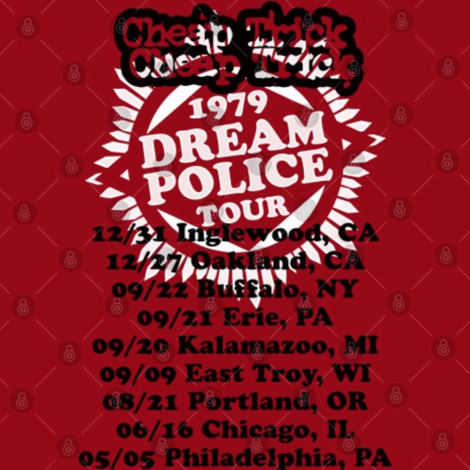 Shop Cheap Trick Dream Police Tour T-Shirt - Red Heather Adult Tee 4