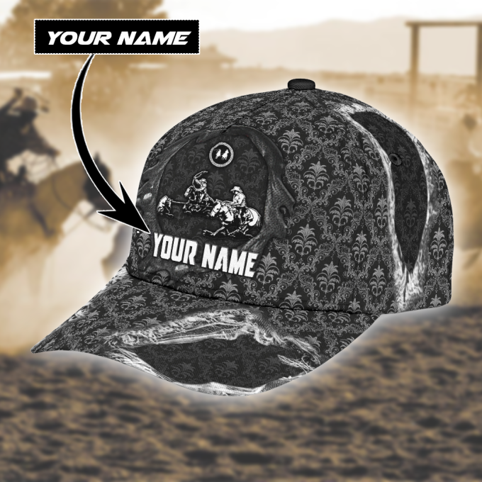 Personalized Name Bull Riding Classic Cap Team Roping Black Printed Baseball Cap Gift 5