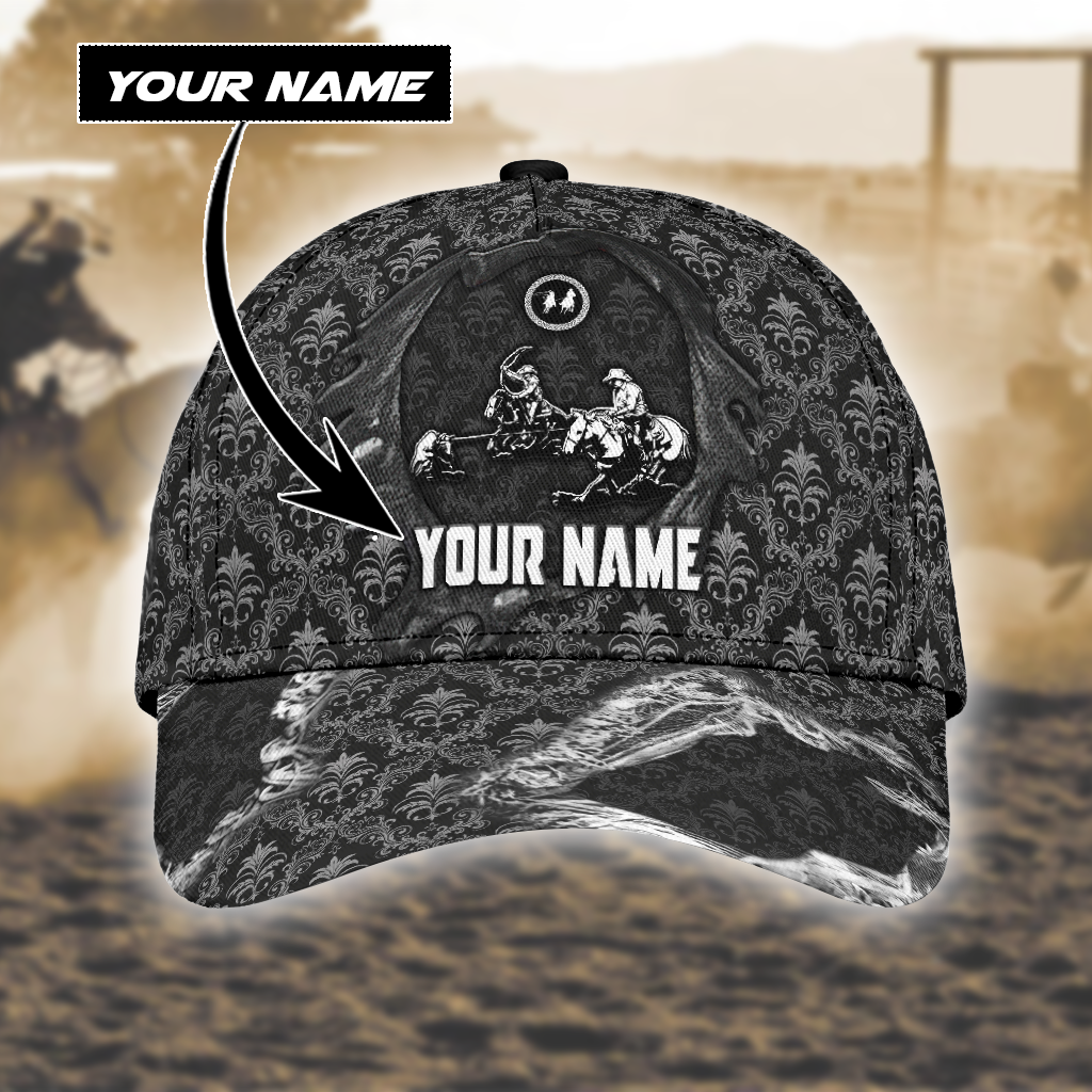 Personalized Name Bull Riding Classic Cap Team Roping Black Printed Baseball Cap Gift 203