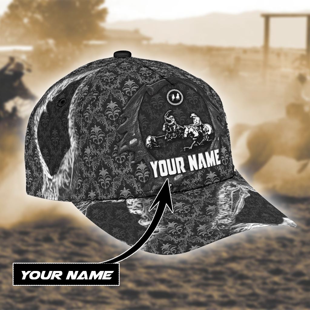 Personalized Name Bull Riding Classic Cap Team Roping Black Printed Baseball Cap Gift 193