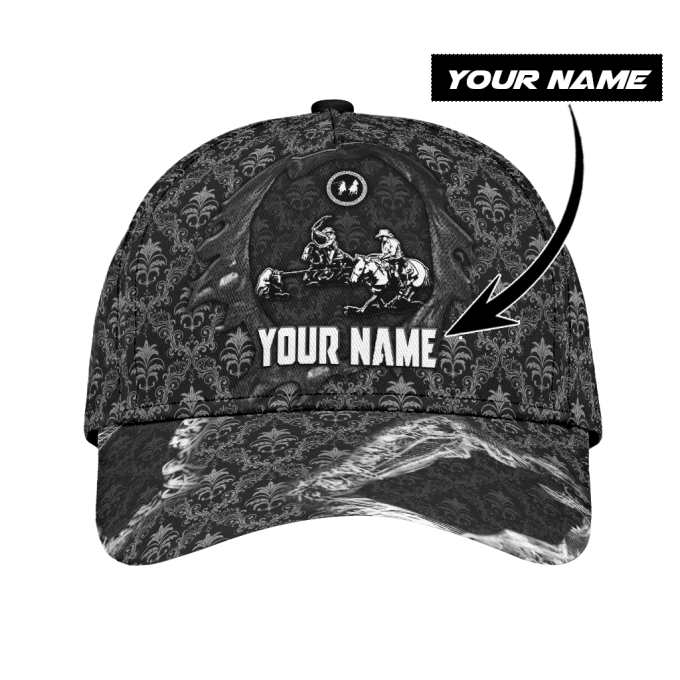 Personalized Name Bull Riding Classic Cap Team Roping Black Printed Baseball Cap Gift 1
