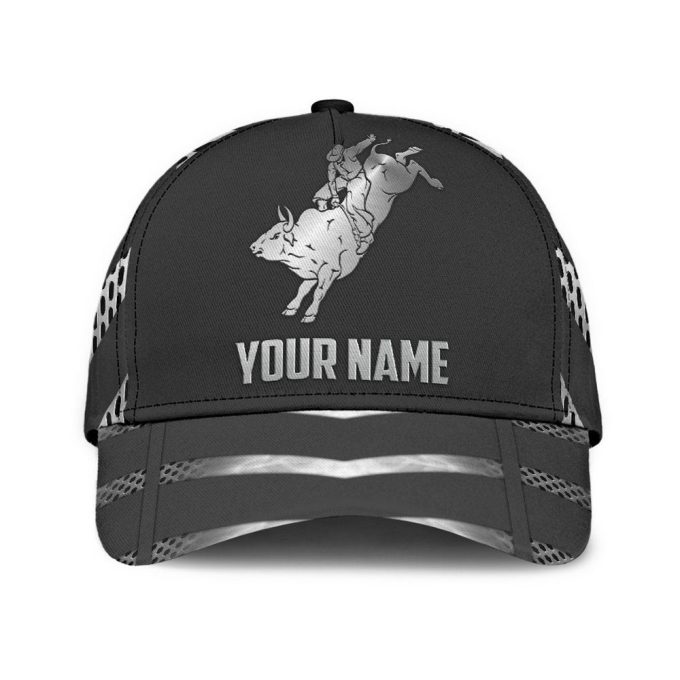 Personalized Name Bull Riding Classic Cap Metal Pattern Printed Baseball Cap Gift 1