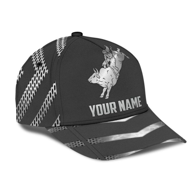 Personalized Name Bull Riding Classic Cap Metal Pattern Printed Baseball Cap Gift 3