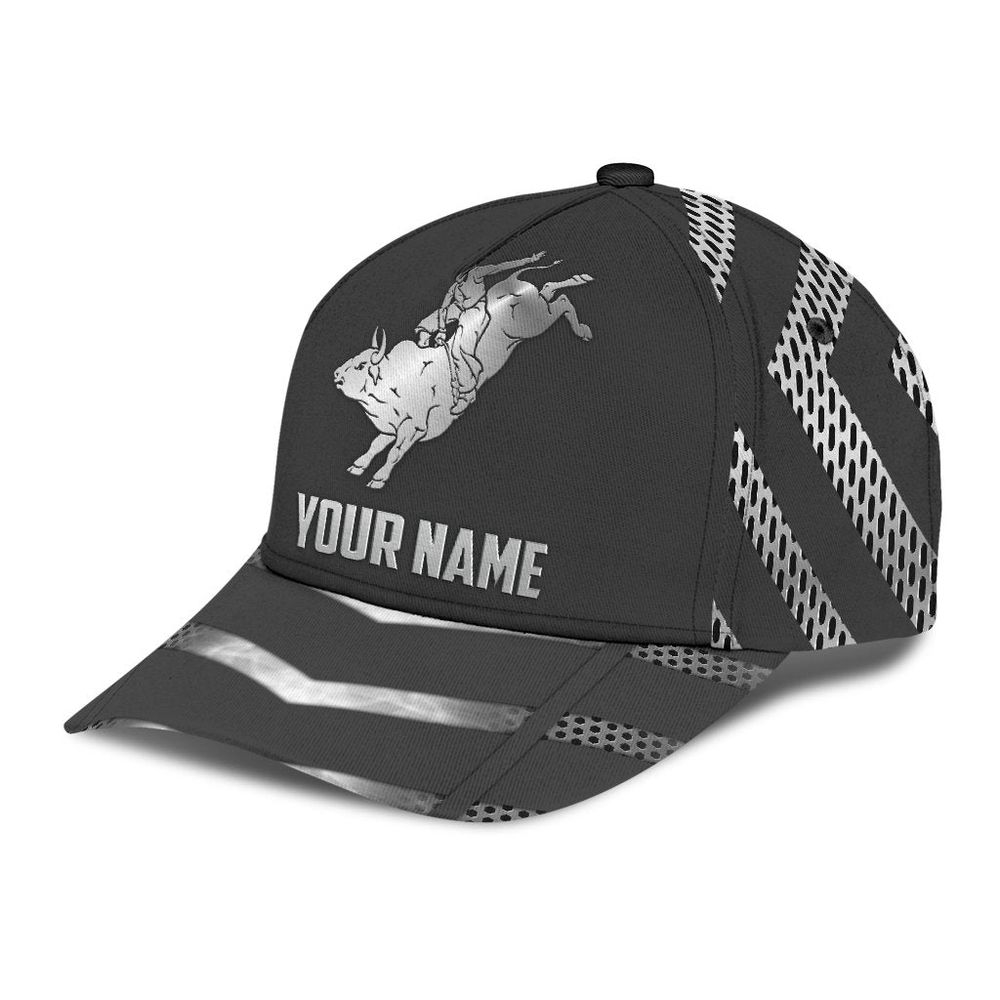 Personalized Name Bull Riding Classic Cap Metal Pattern Printed Baseball Cap Gift 285