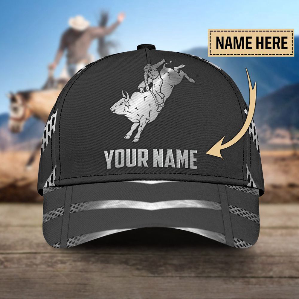 Personalized Name Bull Riding Classic Cap Metal Pattern Printed Baseball Cap Gift 281