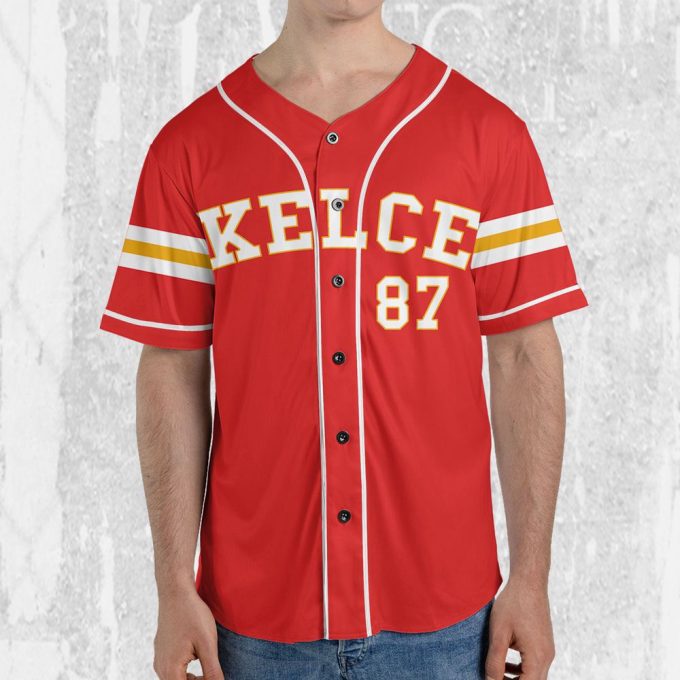 Personalize Travis Kelce Baseball Jersey Red Jersey 3