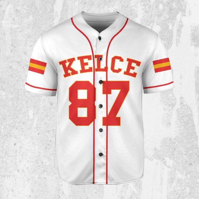 Personalize Travis Kelce Baseball Jersey White Jersey 1