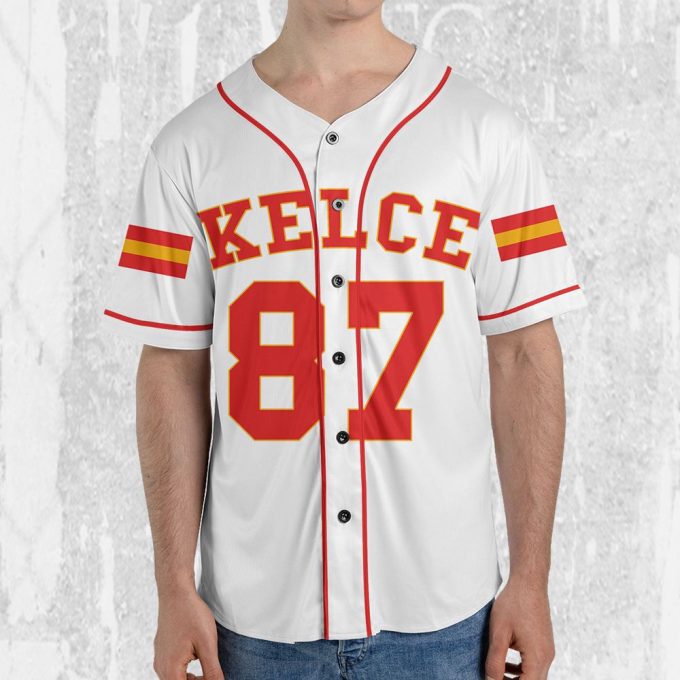 Personalize Travis Kelce Baseball Jersey White Jersey 3