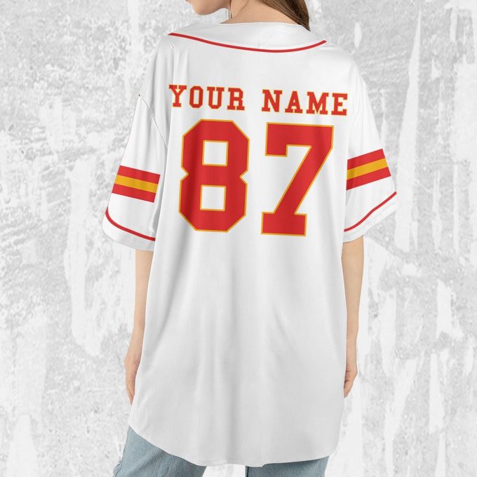 Personalize Travis Kelce Baseball Jersey White Jersey 4