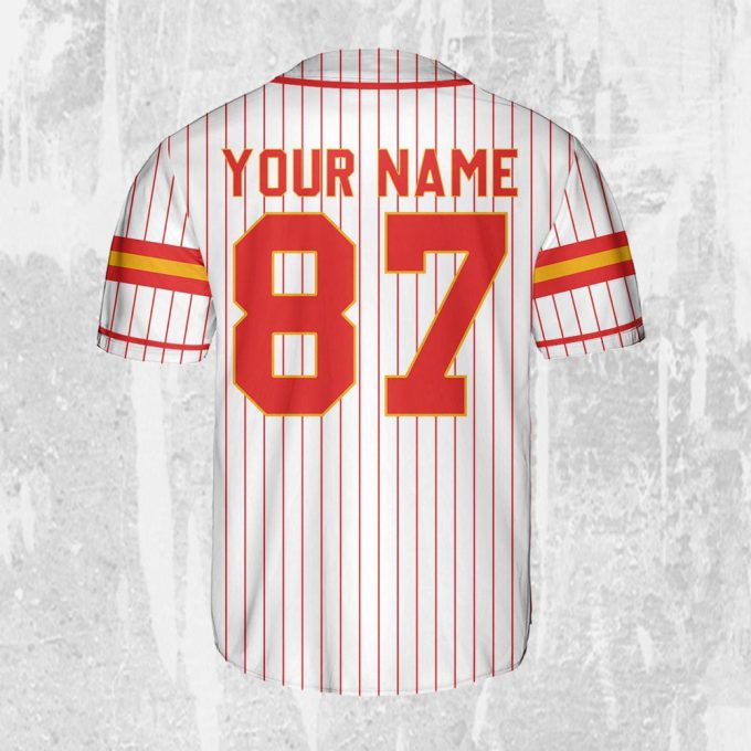 Personalize Travis Kelce Baseball Jersey Red And White Jersey 2