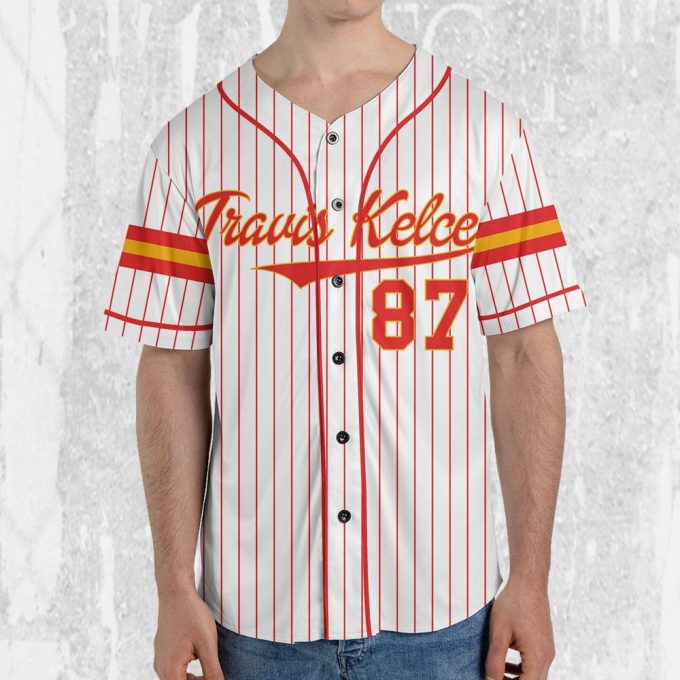 Personalize Travis Kelce Baseball Jersey Red And White Jersey 3