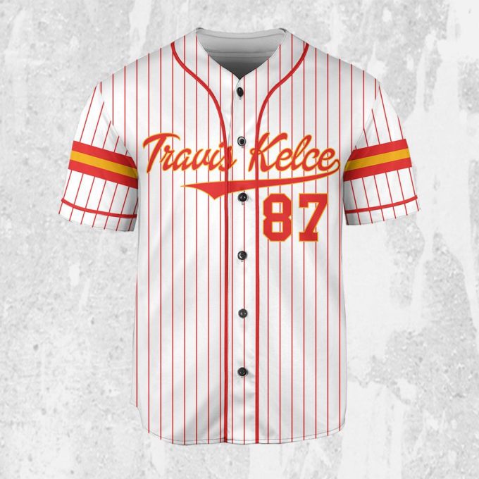 Personalize Travis Kelce Baseball Jersey Red And White Jersey 1