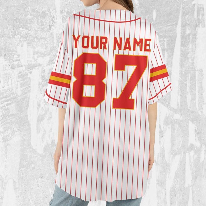 Personalize Travis Kelce Baseball Jersey Red And White Jersey 4