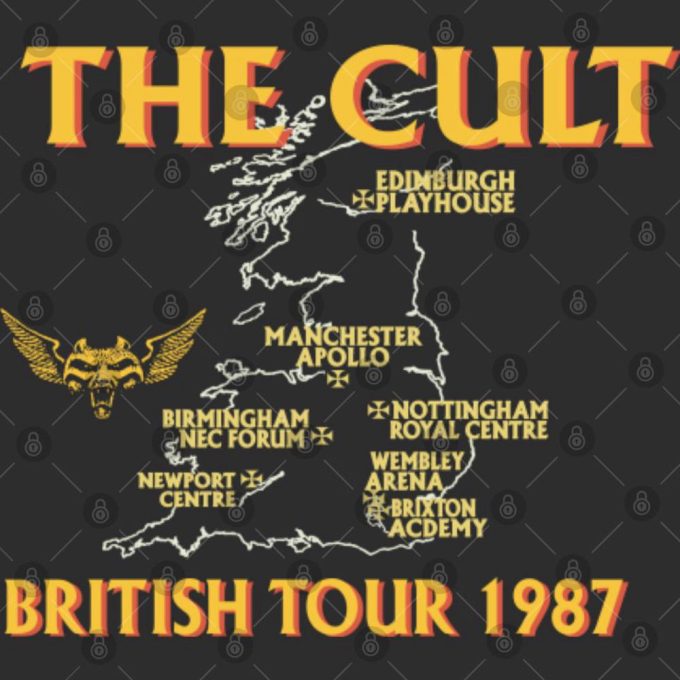 80S The Cult 1987 British Tour Hard Rock Concert Band Double-Sided T-Shirt 4