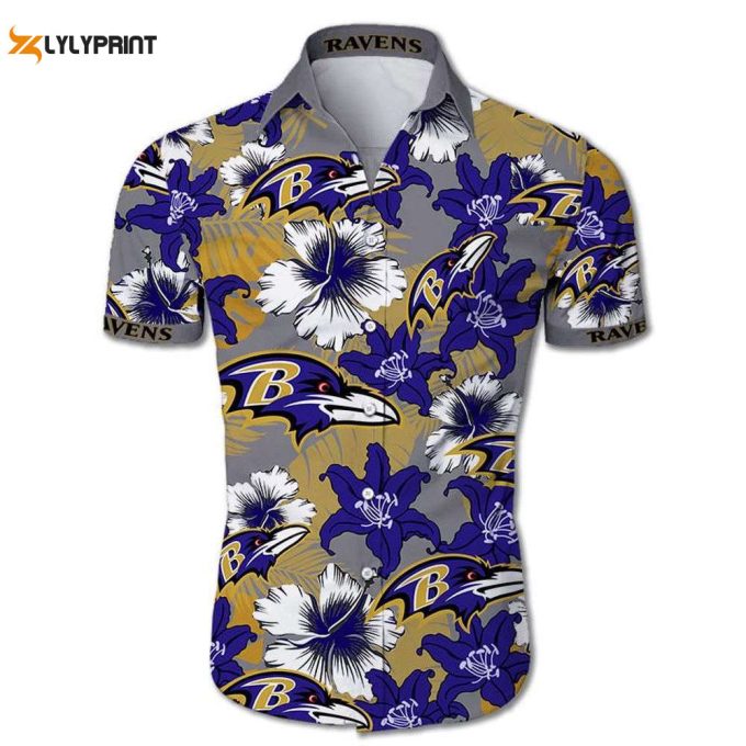 Baltimore Ravens Hawaiian Shirt Tropical Flower Short Sleeve 1