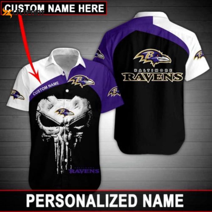 Baltimore Ravens Punisher Skull Customized Hawaiian Shirt Sport Gift For Men Women 1
