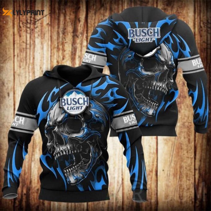 Basic Skull Busch Light 3D All Over Print Hoodie, Zip Hoodie 1