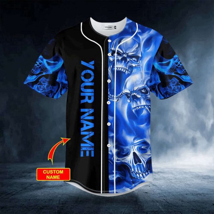 Blue Soul Eater Ghost Skull Custom Baseball Jersey For Men Women, Men'S Baseball Jersey For Men Women 2