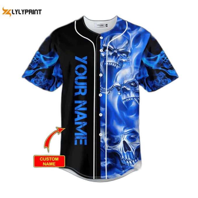 Blue Soul Eater Ghost Skull Custom Baseball Jersey For Men Women, Men'S Baseball Jersey For Men Women 1