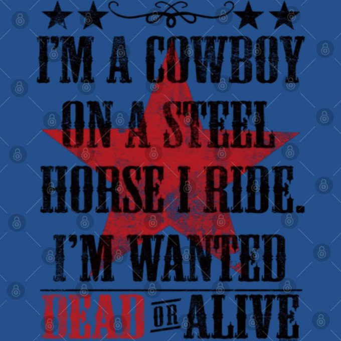 Bon Jovi Cowboy Tee: Wanted Dead Or Alive X2 Natural Adult T-Shirt - Trendy And Authentic 4