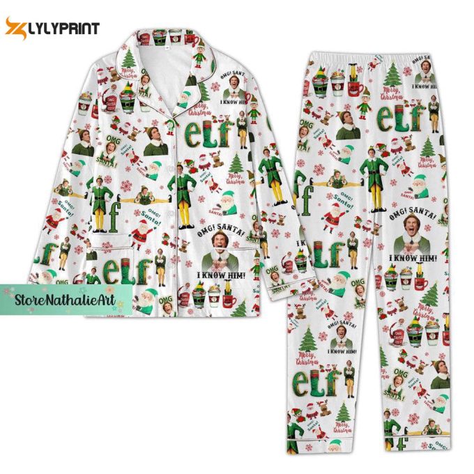 Christmas Elf Pajamas Set, Elf Christmas Pajamas, Elf Movie Pyjamas, Elf Movie Women Pajamas 1