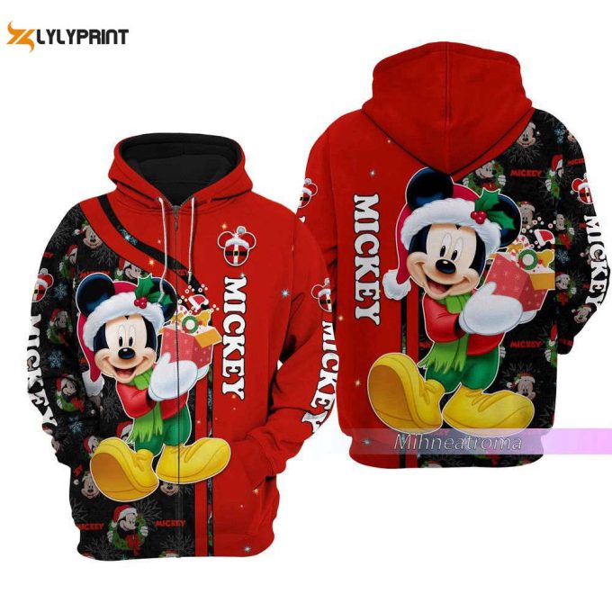 Christmas Gift, Mickey Christmas Hoodie, Mickey Zip Hoodie, Mickey Mouse Shirt, Cute Cartoon Hoodie 1