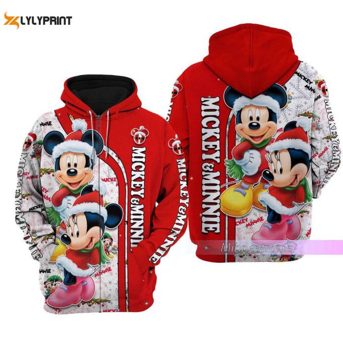 Christmas Gift, Mickey Minnie Christmas Hoodie, Mickey Minnie Zip Hoodie, Mickey Shirt, Cute Cartoon Hoodie 1