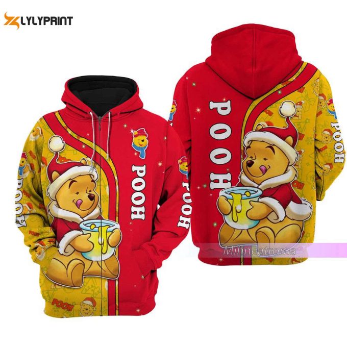 Christmas Gift, Pooh Christmas Hoodie, Pooh Zip Hoodie, Pooh Bear Shirt, Winnie The Pooh Hoodie, Cute Cartoon Hoodie 1