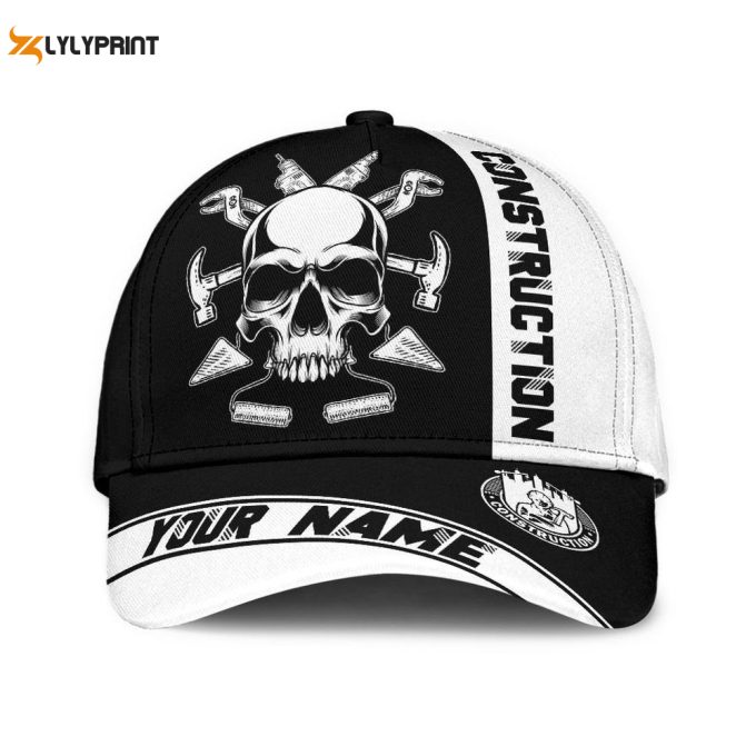 Personalized Construction Worker Cap: Custom Name Skull Baseball Cap - Perfect Gift! 1